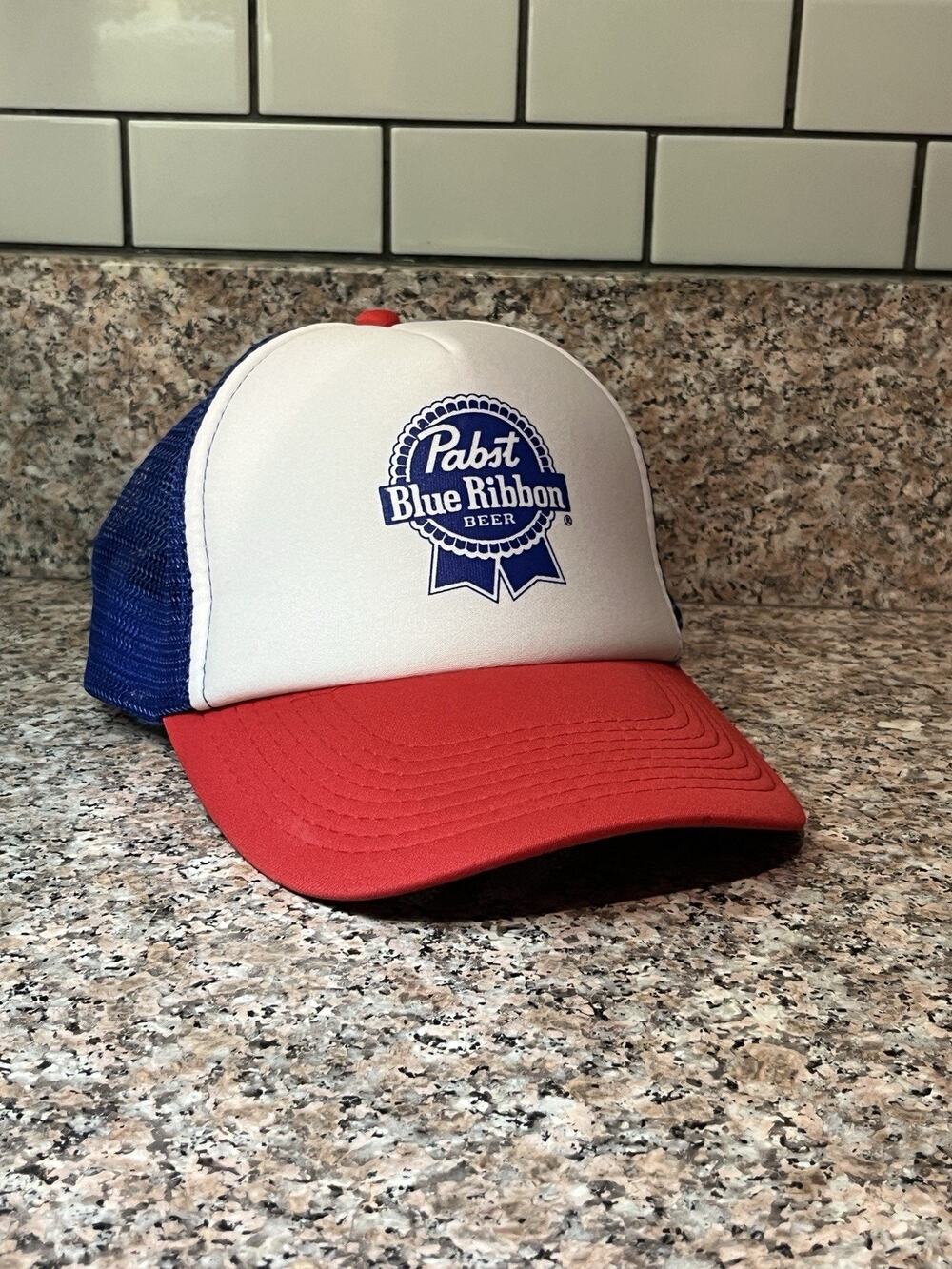 Pabst Blue Ribbon (PBR) 90's Authentic Vintage Blue Mesh Snapback Trucker Hat